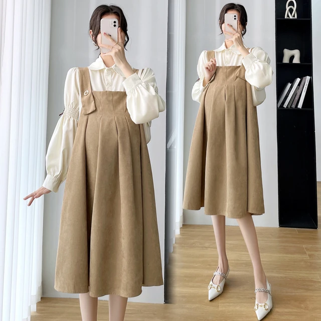 Vestido de maternidad de terciopelo para mujeres embarazadas, de corte A ropa  elegante ajustada, moda coreana, Otoño e Invierno - AliExpress