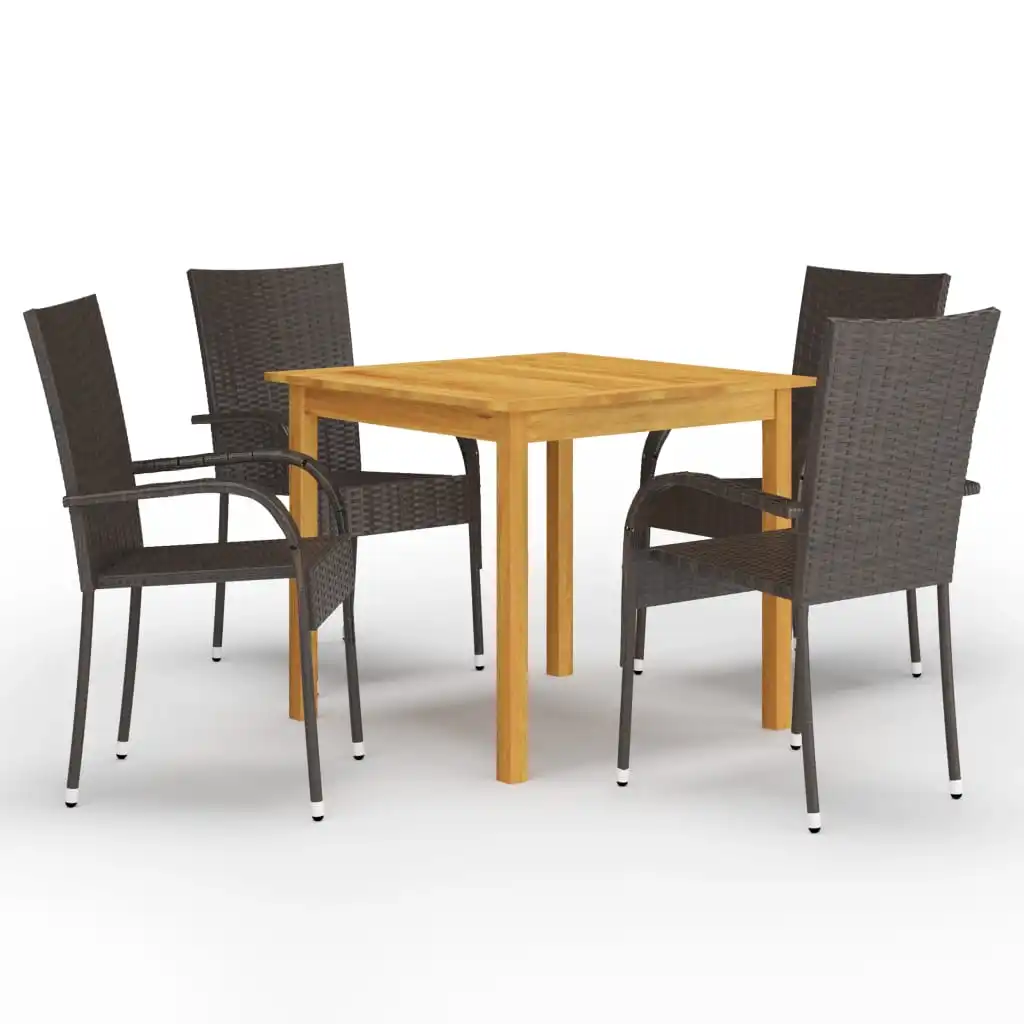 5 Piece Patio Dining Set Brown Solid acacia wood & PE rattan G Outdoor Table and Chair Sets Outdoor Furniture Sets 5 piece patio dining set solid acacia wood d outdoor table and chair sets outdoor furniture sets