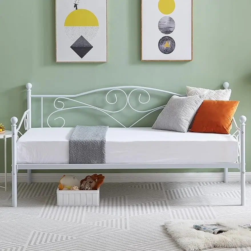 

Daybed Metal Bed Frame Twin Steel Slat Support/Strong Legs Headboard/Mattress Foundation, Multi-Functional , White