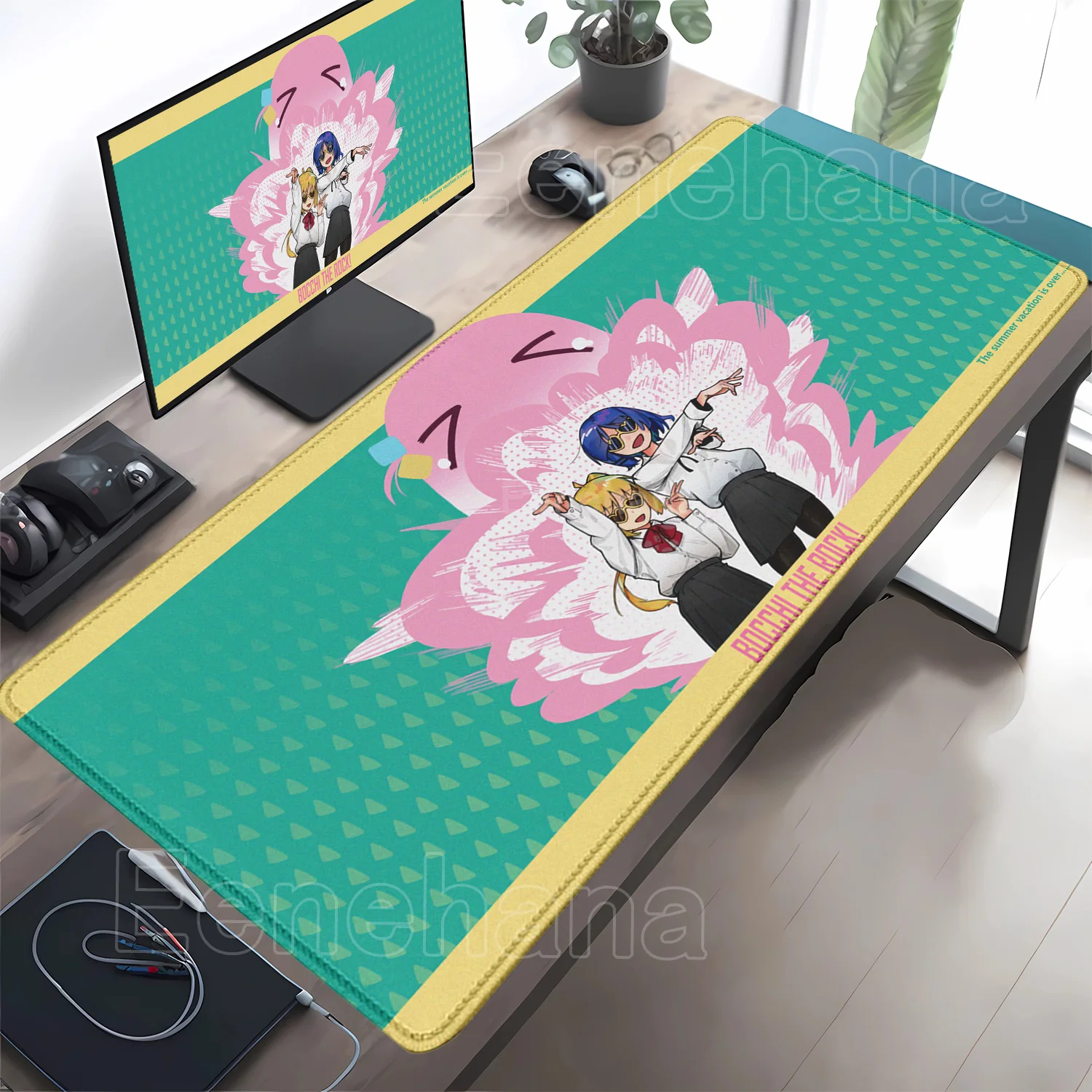 Bocchi The Rock Large Gaming Mousepad - HD Print Rubber Desk Mat with Locking Edge and Non-Slip Base