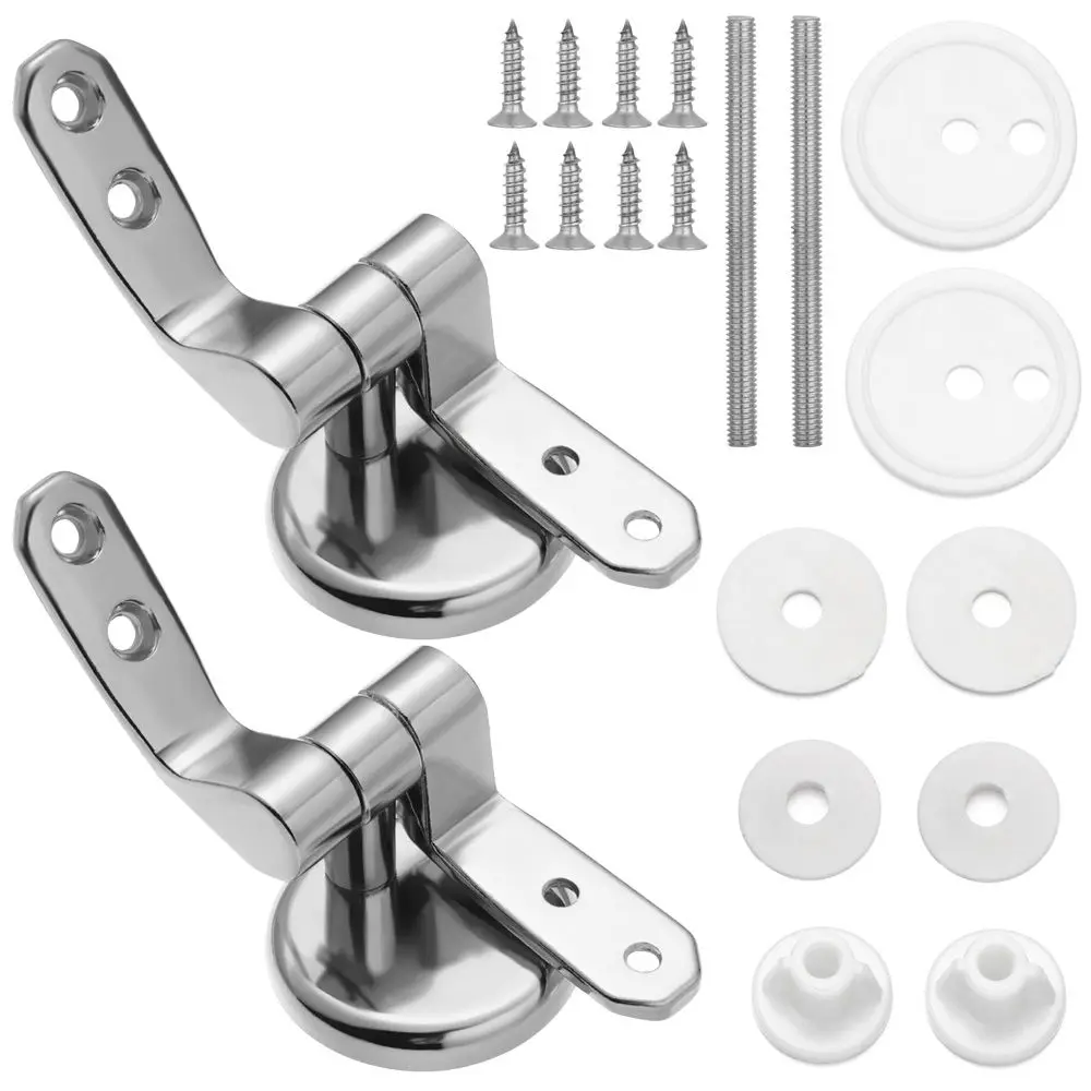 Pair of Toilet Chrome Hinges With Fittings Toilet Seat Replacement Mountings