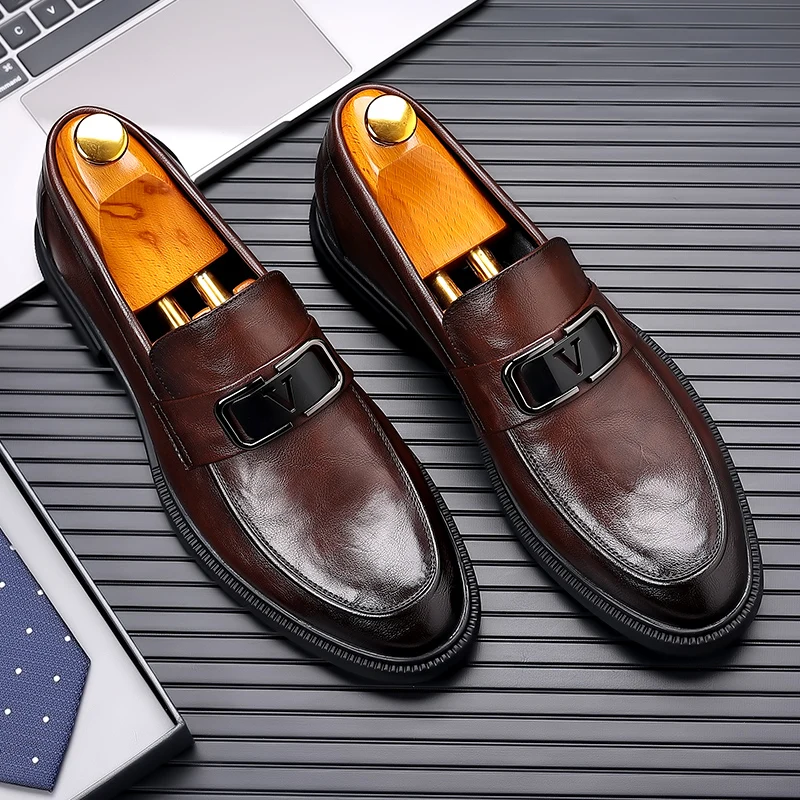 High-quality men's formal shoes leather luxury party wedding men's shoes brown oxford business lefse