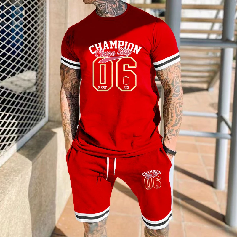 2024 New men's clothing summer crewneck short-sleeved casual sportswear basketball sports digital print two-piece set
