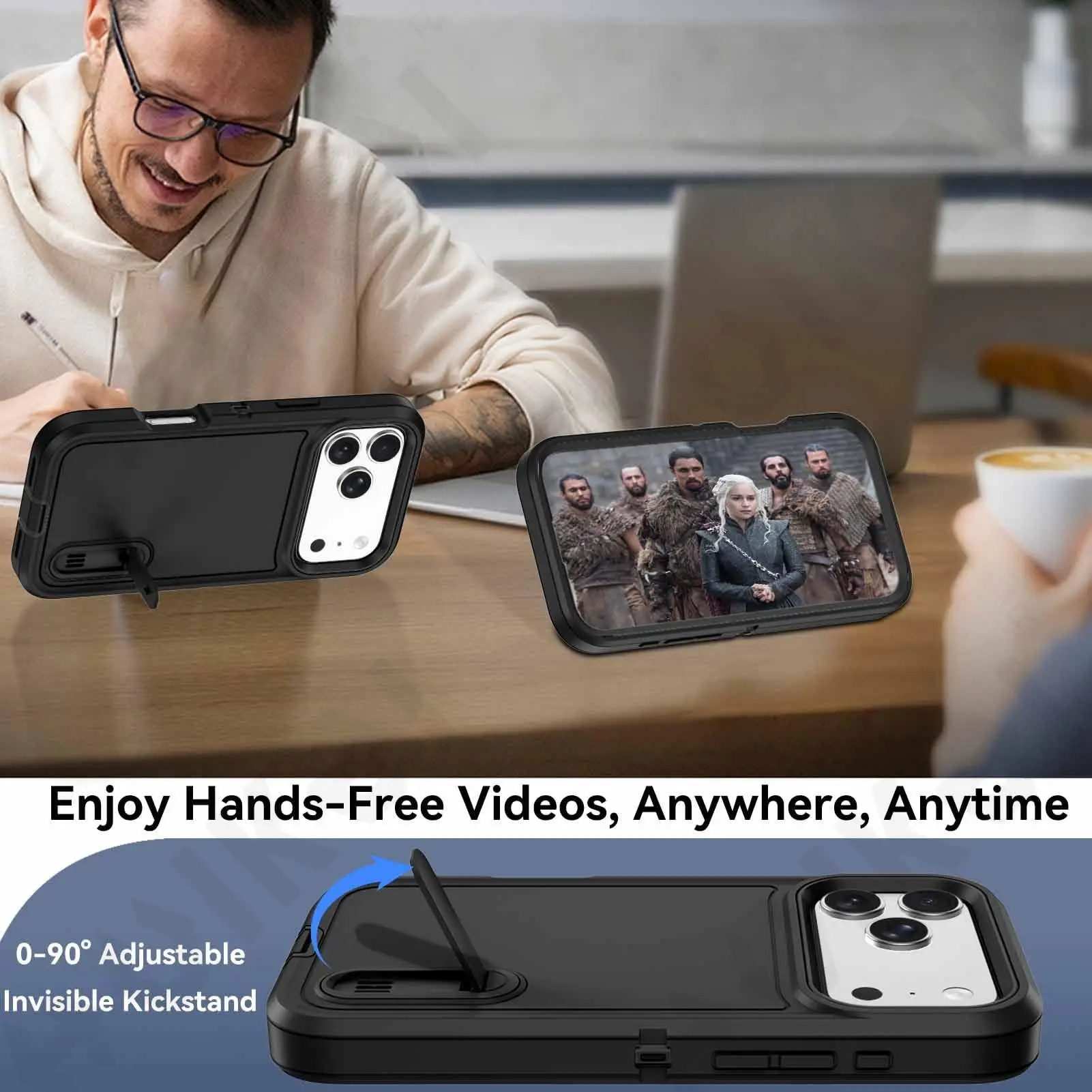 Heavy Duty Shockproof Defender Case with 3-Layer Protection and Adjustable Kickstand