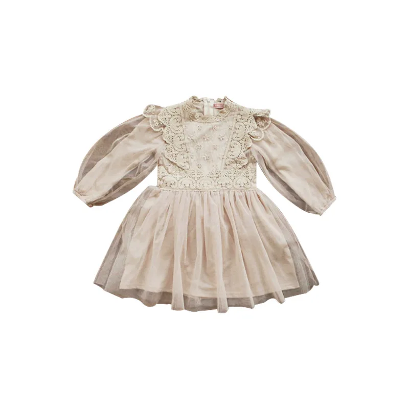 Girls Spring Princess Dress Cute Lace Collar Tulle