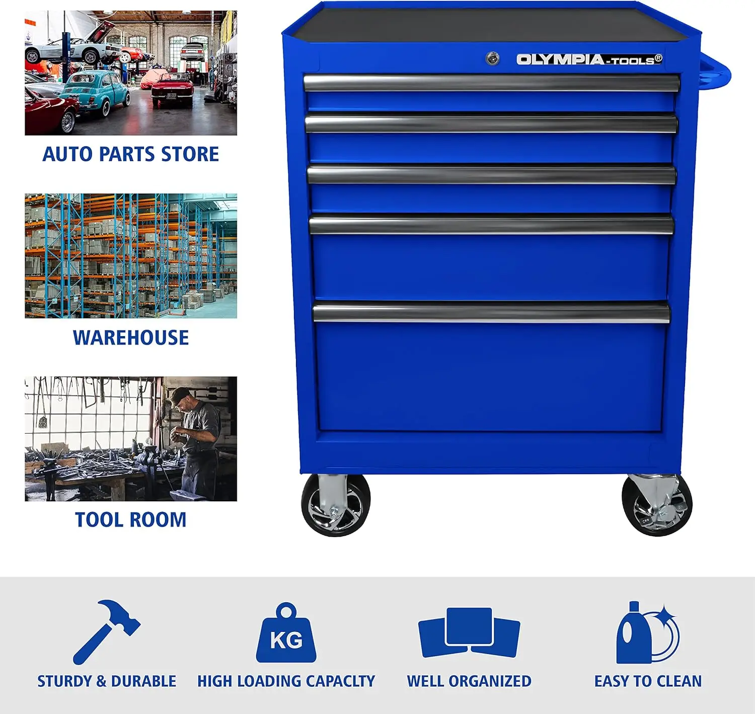 5-Drawer Tool Chest 27-Inch Rolling Metal Tool Storage Cabinet with Casters Locking System Drawer Liner 600 lbs Load Capacity 6