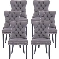 Velvet Dining Chairs Set of 6, Ring Pull Trim and Button Back, Luxury Tufted Dining Chairs for Living Room, Dining Chair 1