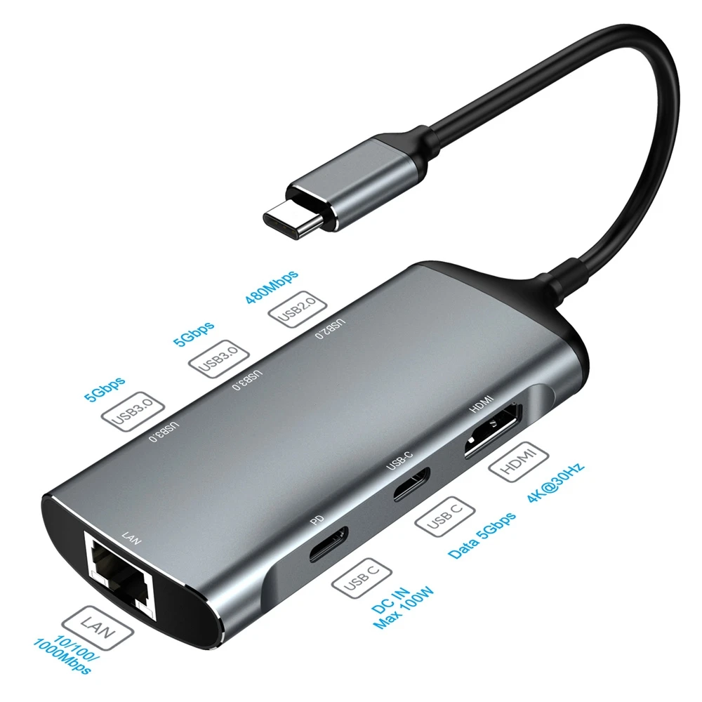 Docking Station Hub Usb C Con 4K Hdmi Usb 3.0 Rj45 Pd 100W Dock Station Di Tipo C Per Laptop Macbook Pro Air Thunderbolt 4/3 Hp