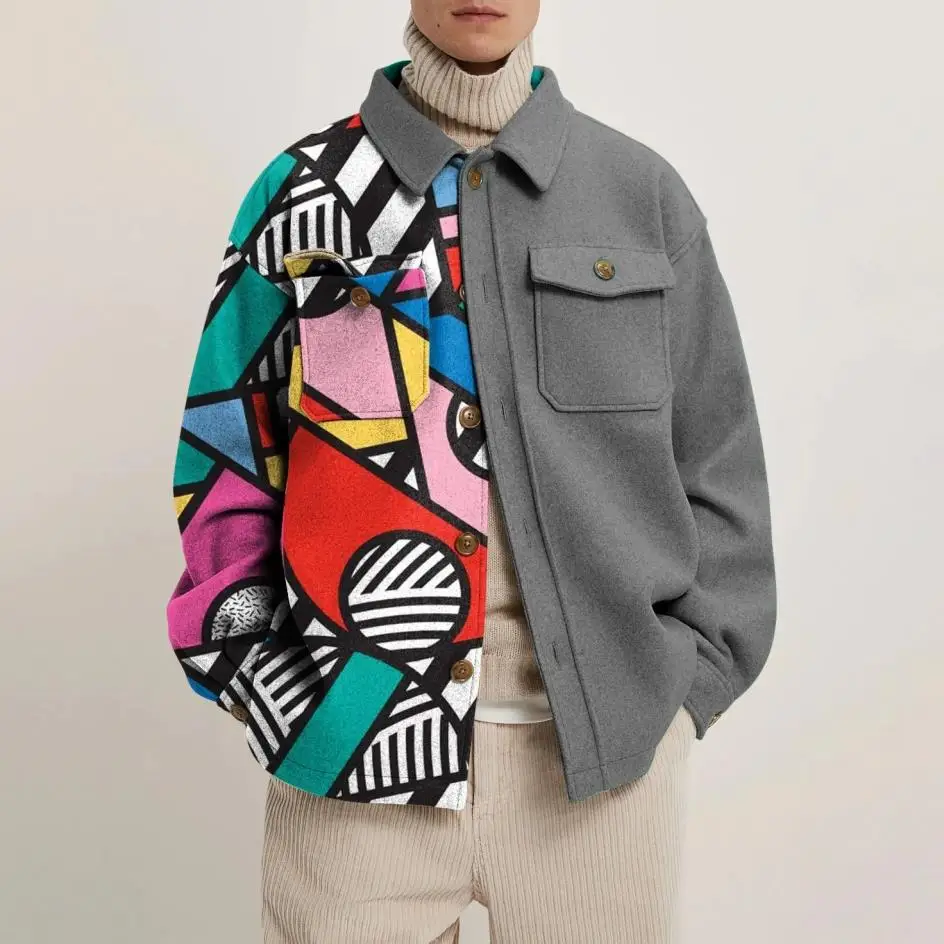 2022 Autumn and Winter Fashion New Men's Casual Lapel Hoodless Jacket / Male Slim Plaid Woolen Coat