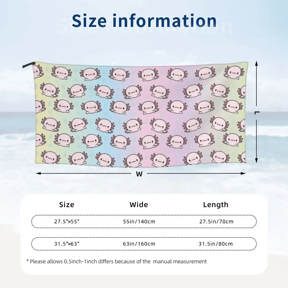 Cute Axolotl Backpack Beach Towel Soft Microfiber Quick Dry Absorbent Quick Towels For Swimming 2