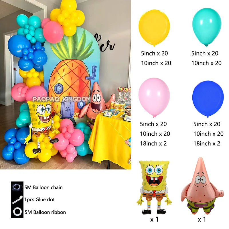 Spongebob Geburtstag Party Dekoration Spongebob Luftballons Einweg Geschirr Teller Serviette Hintergrund für Kinder Party Supplies – Detail 2