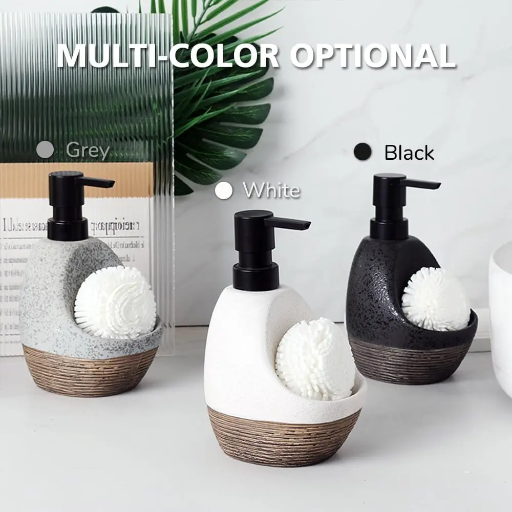 Ceramic Dish Soap Dispenser with Sponge Holder For Kitchen Sink Empty Liquid Pump Bottle Dispenser Set For Bathroom 1pcs 450ml