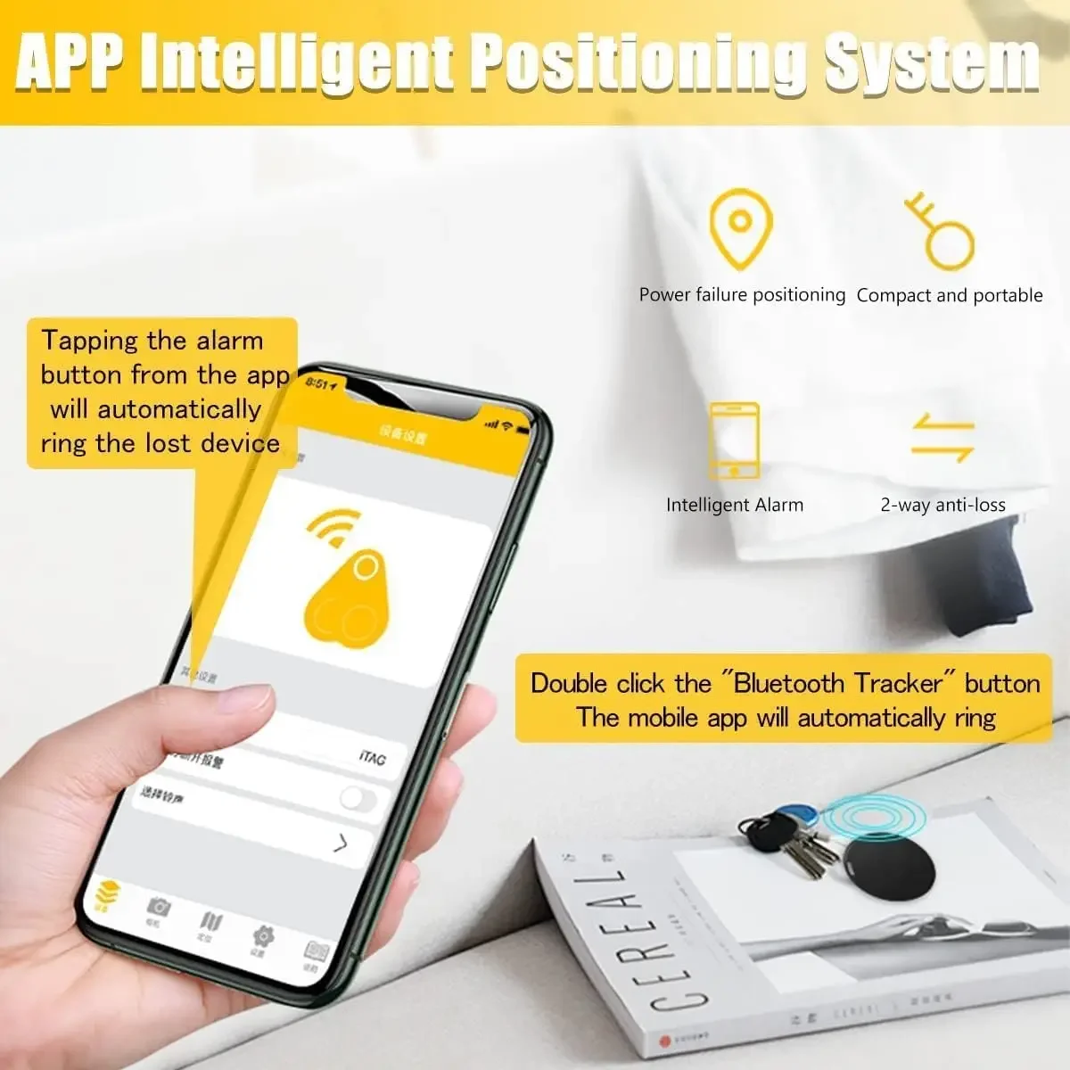 Anti Lost Tracker GPS Bluetooth Tag Find My App with Sound Locate Message Reminder Alarm Key Finder for Phone Pet Tracking Compa