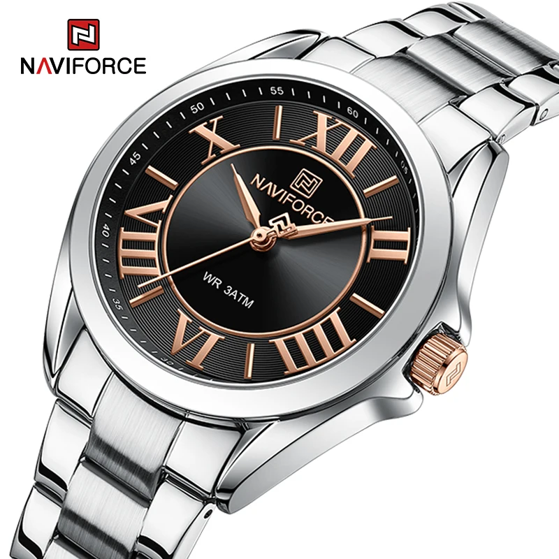 NAVIFORCE NF5037 Women Watches Fashion Business Brand Ladies Stainless Steel Wristwatch with Roman Numeral Dial Relogio Feminino