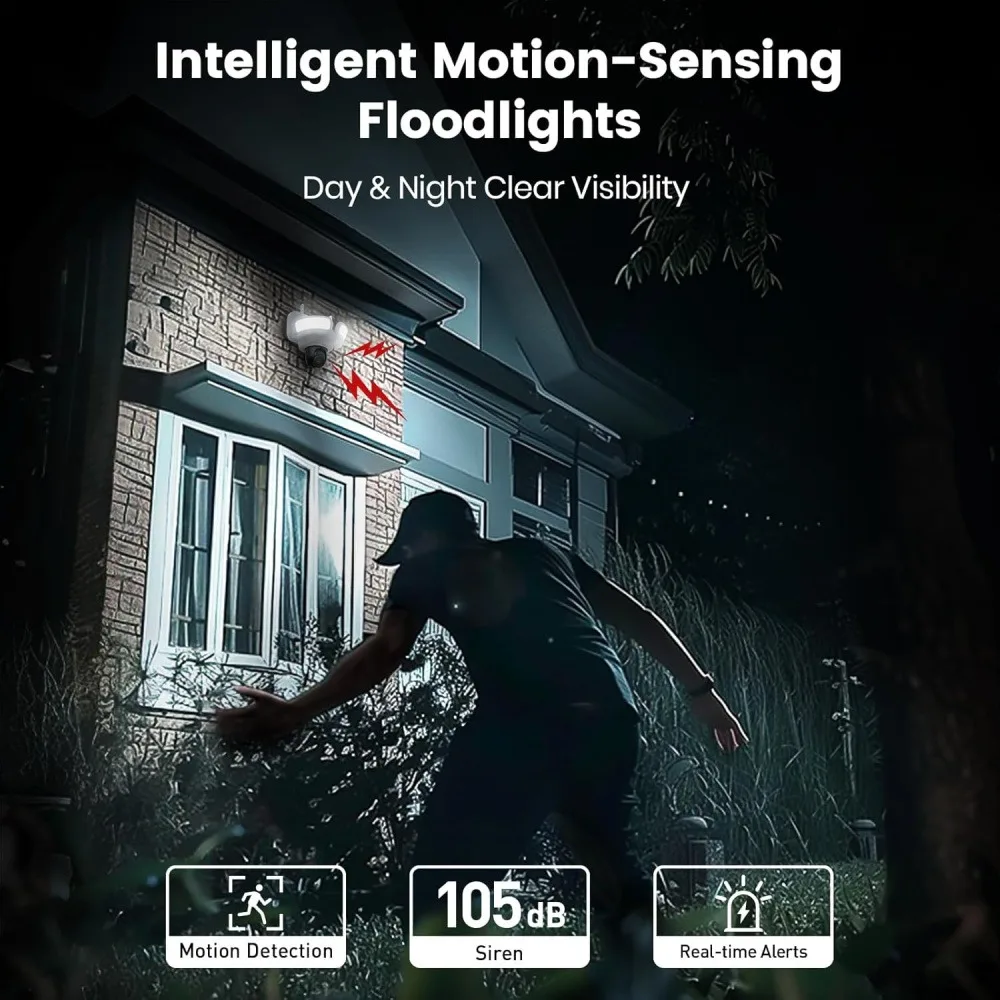 4K Floodlight Camera Wired Security Camera Outdoor 360° Coverage Surveillance 24/7 Recording Motion Detection Color Night Vision 3