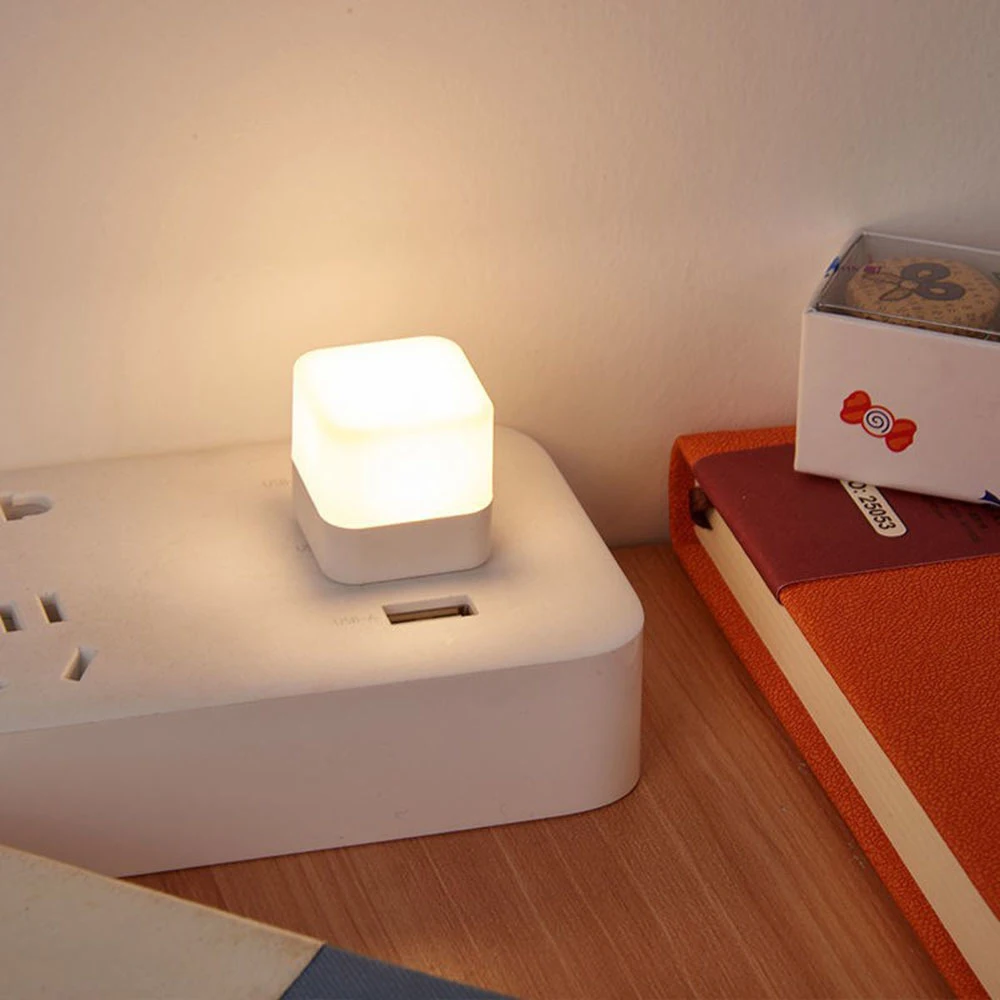 1pc USB Plug Lamp Mini Night Light Computer Mobile Power Charging Small Book Lamps LED Eye Protection Square Reading Light