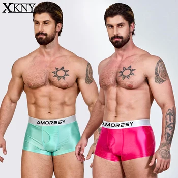 AMORESY mutande da uomo sottili in raso lucido sottile lucido tinta unita slip sportivi traspiranti slip in seta ad alta elasticità 1