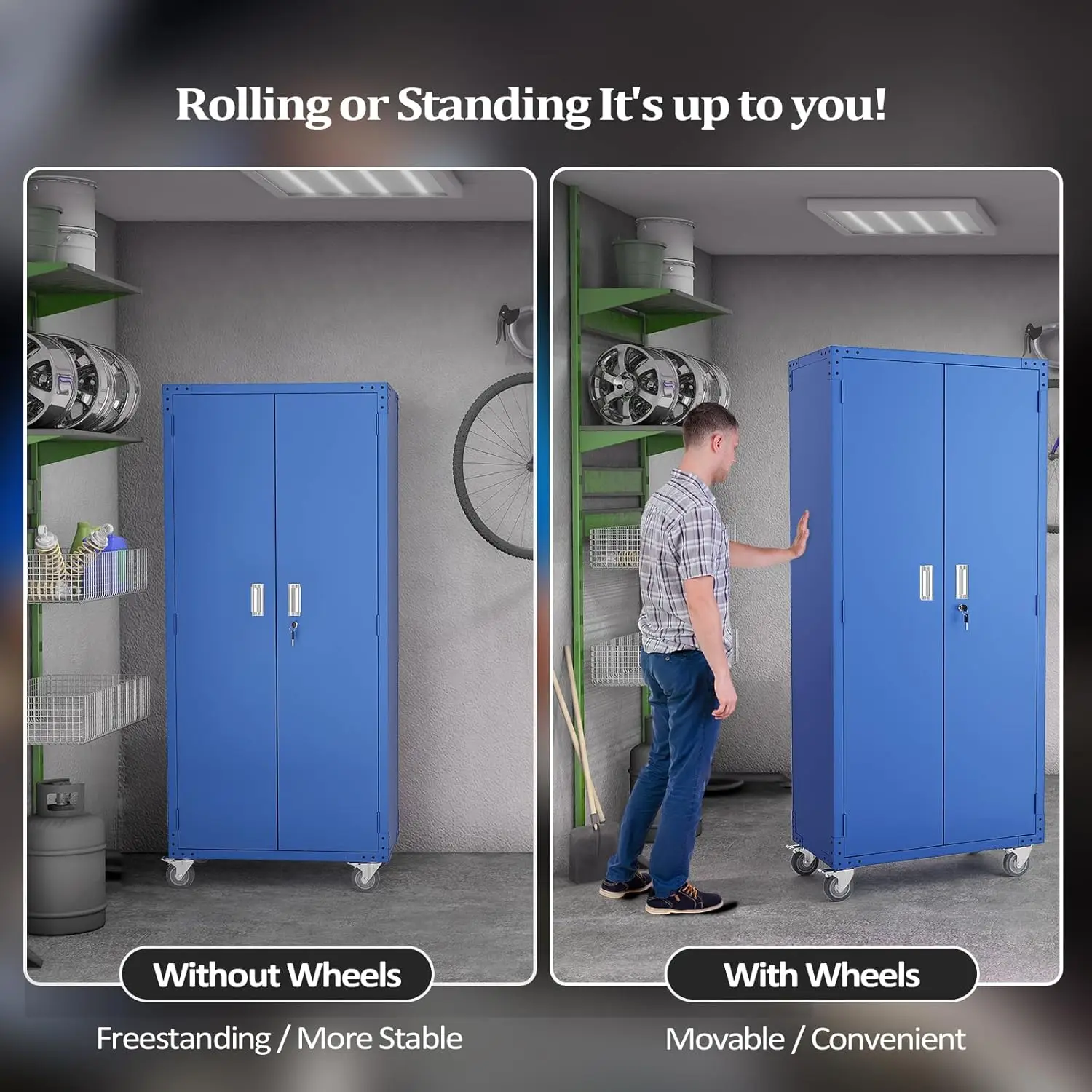 72'' Tall Metal Garage Storage Cabinet with Pegboards, Wheels, Locking Doors and Adjustable Shelves, File Cabinet/Tool Cabinet