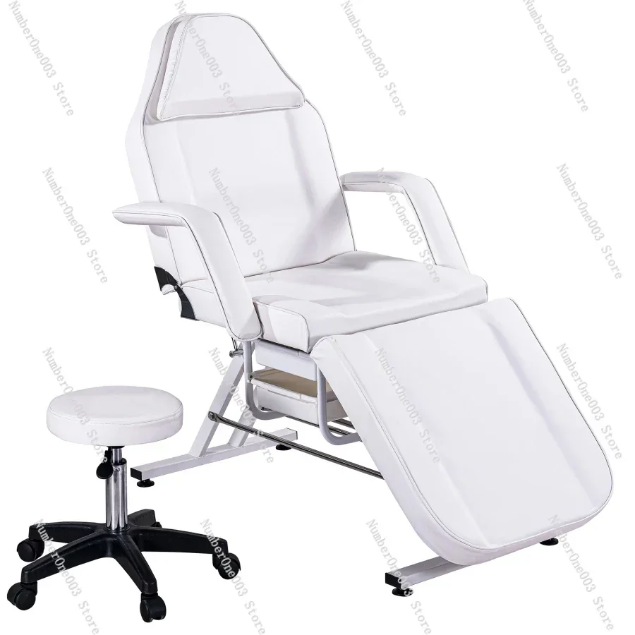 

Massage Salon Tattoo Chair with Two Trays Esthetician Bed with Hydraulic Stool,Multi-Purpose 3-Section Facial Bed Table