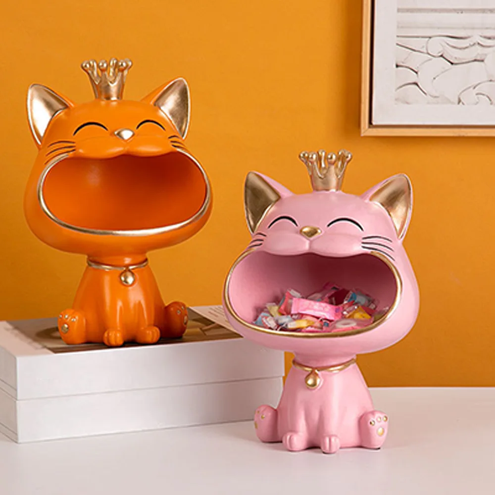 

Fortune Cat Key Holder Figurine Entrance Crafts Resin Storage Box Decor Candy Sundries Household Supplies for Study Coffee Shop