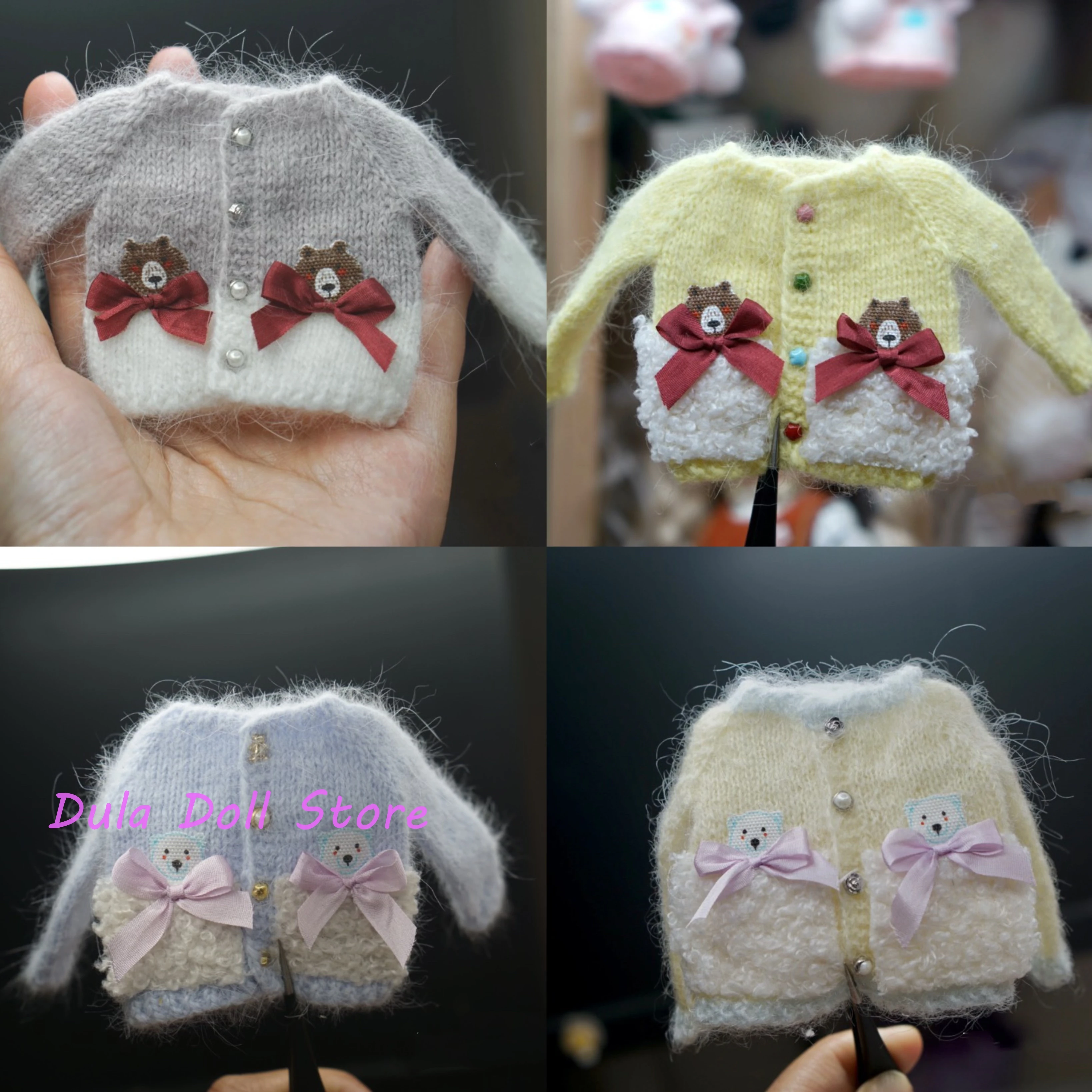 

Dula Doll Clothes Dress clothes Wide-necked colour-block hand-crocheted Cute bear sweater Blythe Qbaby ob24 ob22 ob11 doll