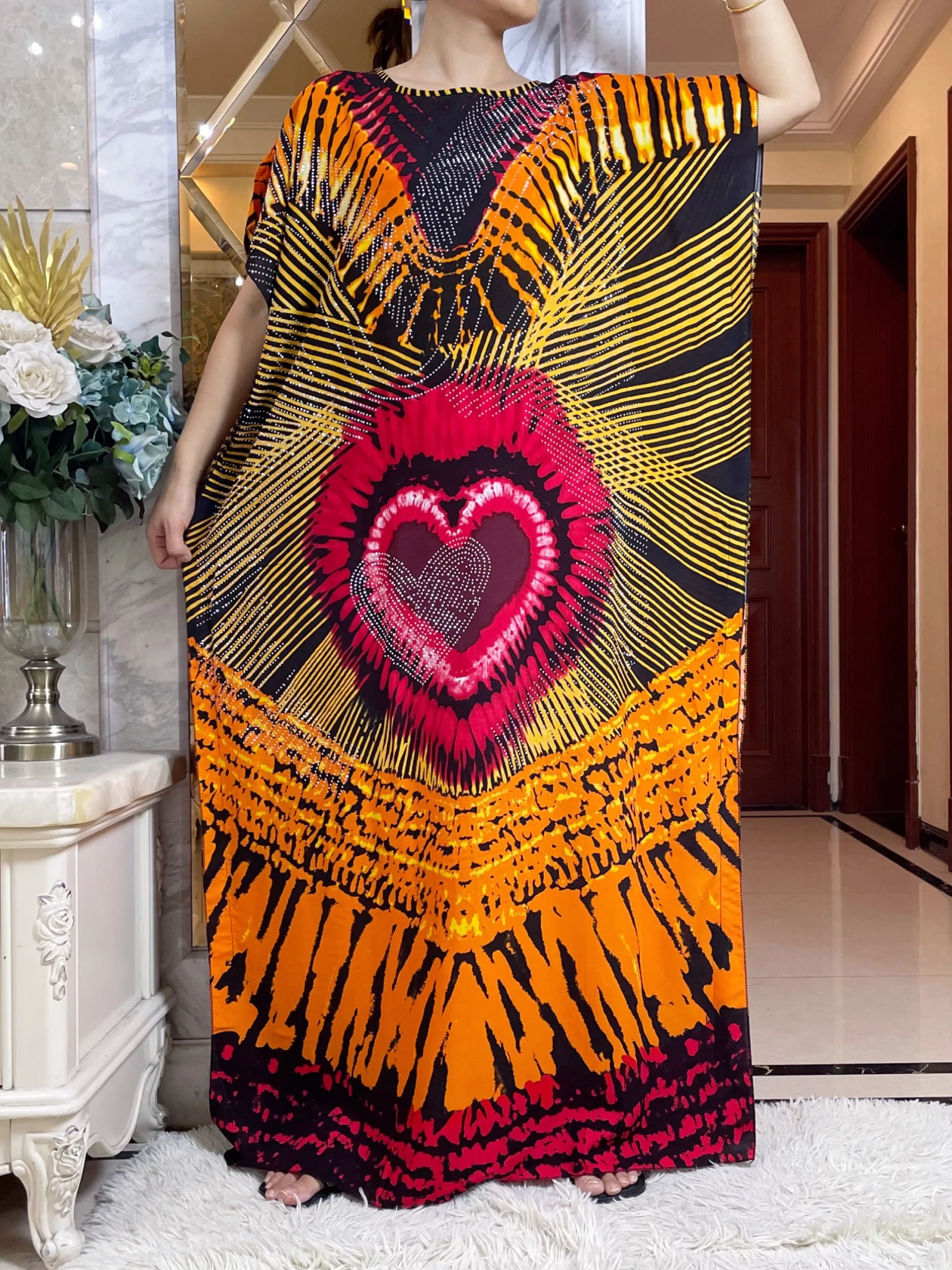 2024 New Muslim Women Clothing Short Sleeve Cotton Floral Dashiki Long Dress Abaya Dubai Diamond Islamic Clothing for Women - Image 3