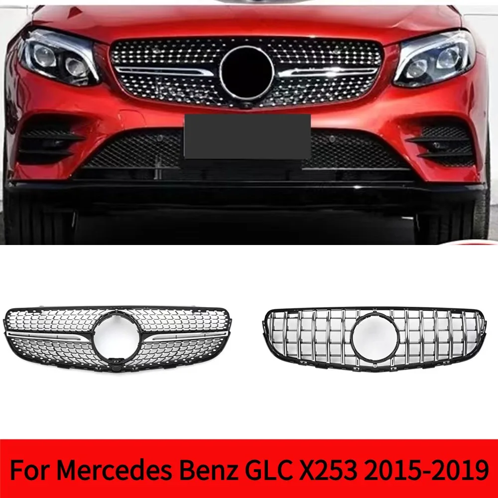 For Mercedes Benz GLC X253 2015-2019 Replacement Part Diamond GT Style Front Inlet Mesh Bumper Grille Grid Grill Refit Tuning