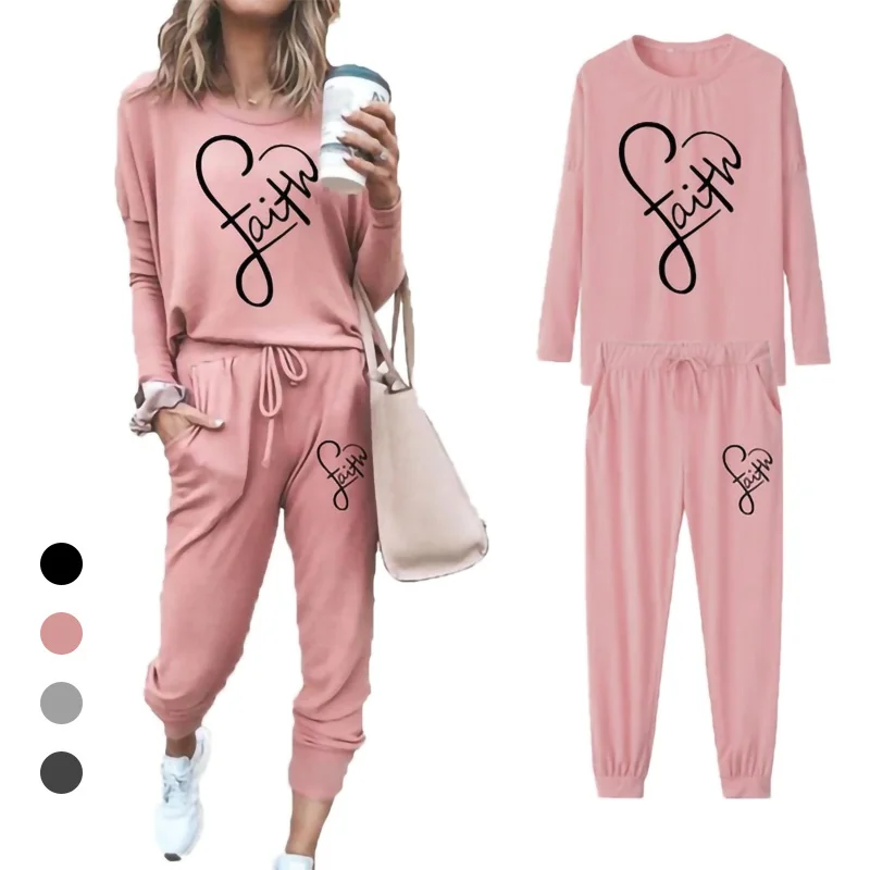

New Women's Fashion loving prints Leisure Long Sleeve Women's Sportswear Top and Trousers Long Pants Jogging Suit S-XXL