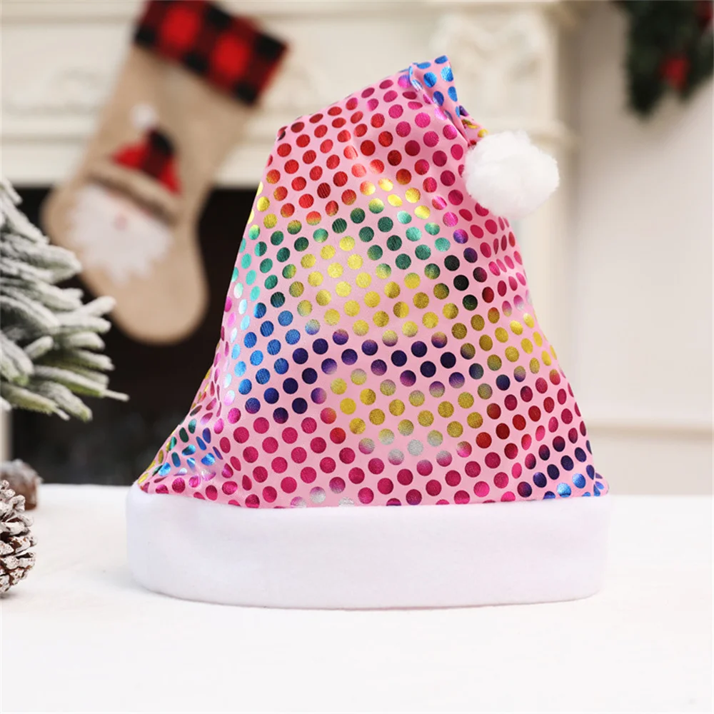 Colorful Sequins Christmas Hats Adult Kid Shiny Santa Claus Hat Fluffy Pompom Xmas Hat Home Holiday Party Decoration New