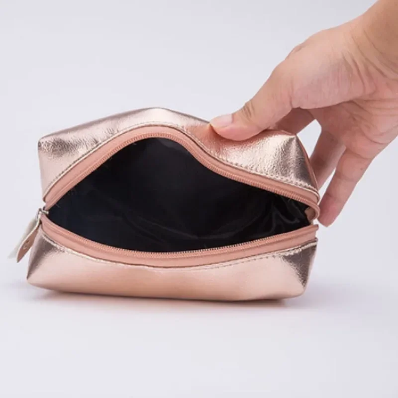 Simple Shiny Sequins Gold Wallet Cosmetic Handbag Makeup Bag Portable Women Toiletries Skincare Storage Bag Organizer Pouch