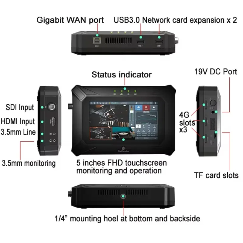 새로운 멀티-SIM 인코딩 가능 본딩 장치 4G 5G 무선 WAN/LAN 인터페이스 2.4G Wi-Fi 7채널 본딩 867Mbps 1000Mbps
