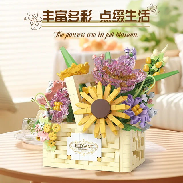 Building blocks flower series eternal flower basket building blocks assembling toys for girls gifts 4