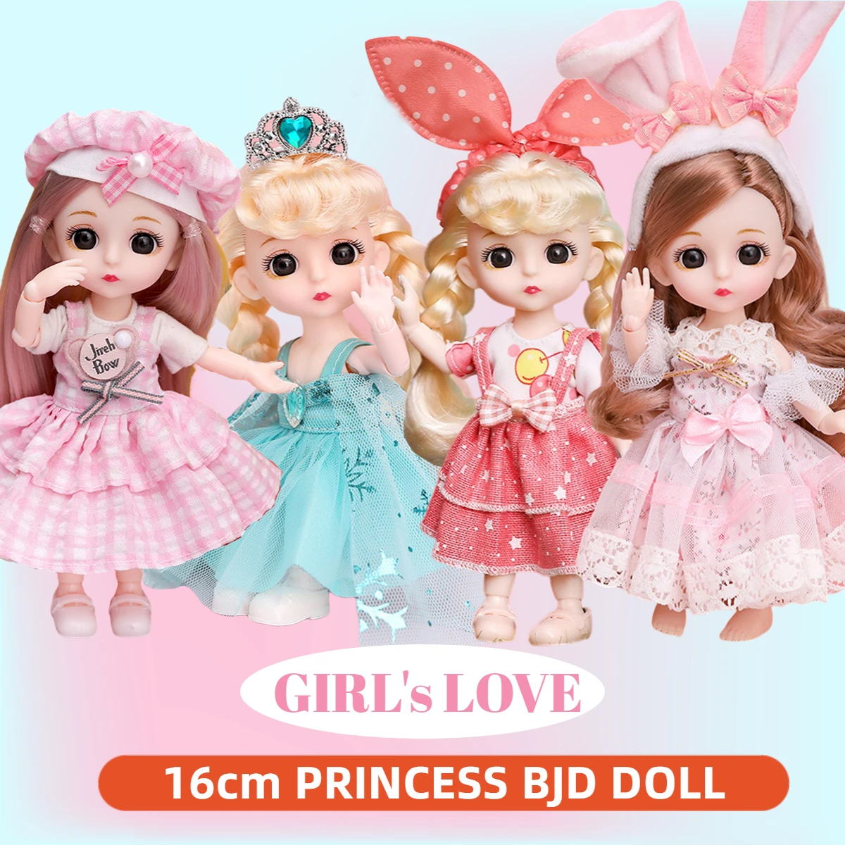 

Movable Princess BJD Figure Doll with Clothes and Shoes, 16cm Cute Face Big Eyes 1/12 Scale DIY 13 Joints Sweet Gift Girl Toy