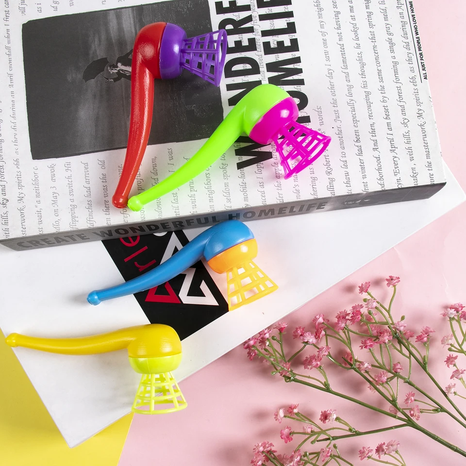 12-tlg. Puste Ball Spiel Set | Schwimmendes Blasrohr | Mehrfarbig