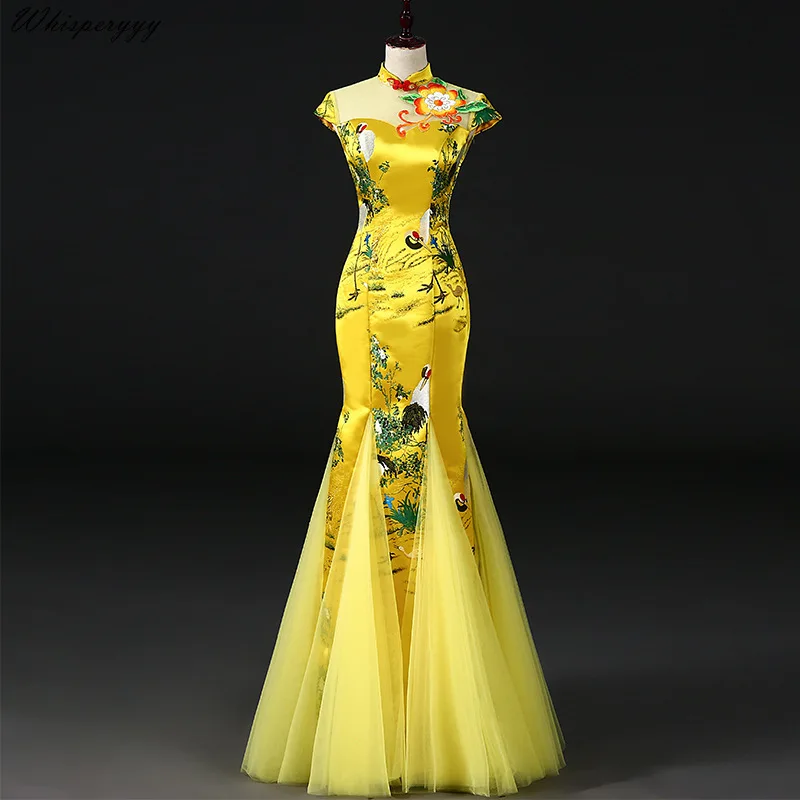 

High Quality Chinese Style Womens Wedding Cheongsam Retro Sexy Slim Party Evening Dress Marriage Gown Qipao Fashion Lady Vestido