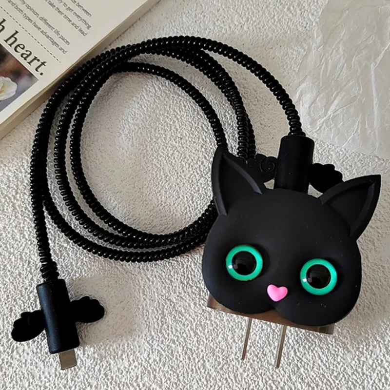 Custodia Per Apple Iphone Ios Charger 18/20W Adattatore Di Alimentazione Protector Cable Winder Kit Cute 3D Cat Charging Head Custodia Protettiva