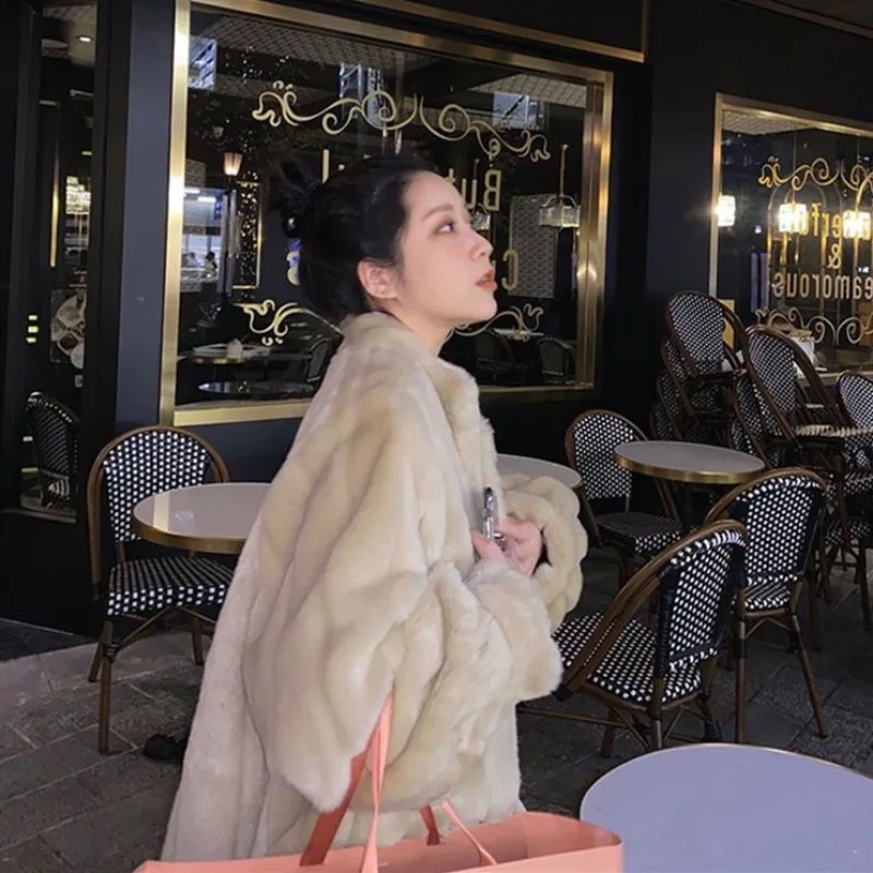 Luxury Brand Faux Fur Coat Women Autumn Winter Fluffy Jacket  Warm Thick Korean Chic Outerwear Solid Long Sleeve Women Clothing