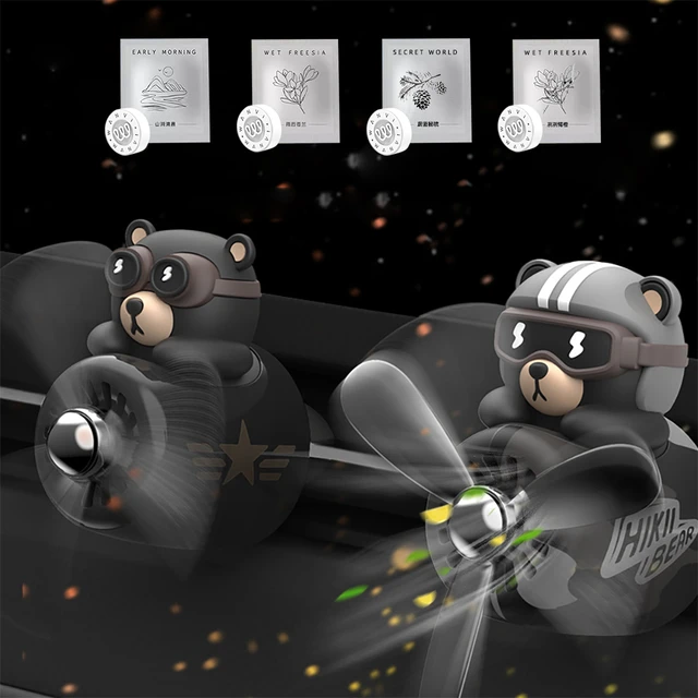 Bear Pilot Car Air Freshener Cute Car Diffuser Rotating Propeller