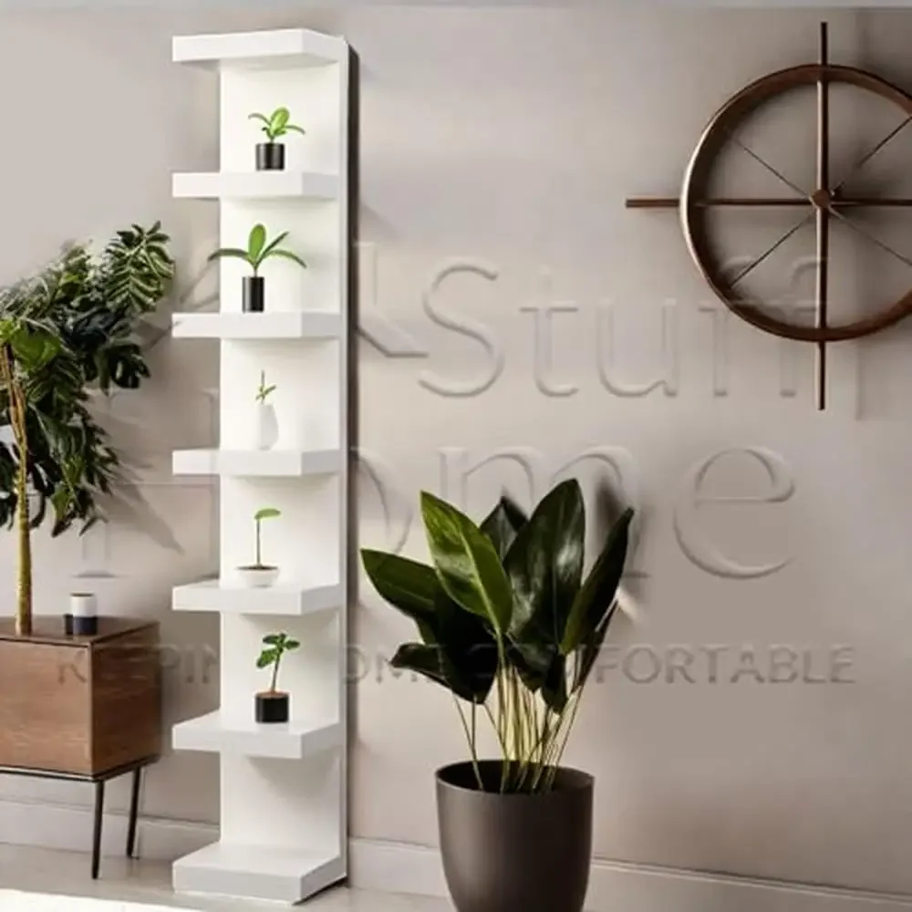 Vertical Wall Mount Shelf Unit Floating 7 Tier Storage Organizer Home Office Decor Engineered Wood Trapezium Shape Modern Design 5