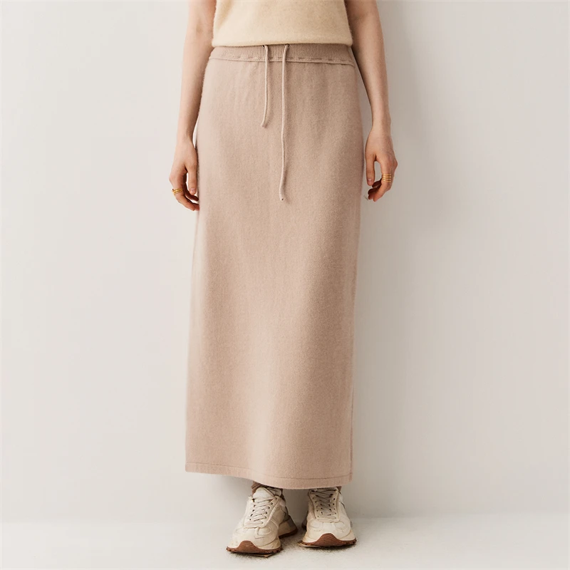Women's pure cashmere long skirt fabric close-up