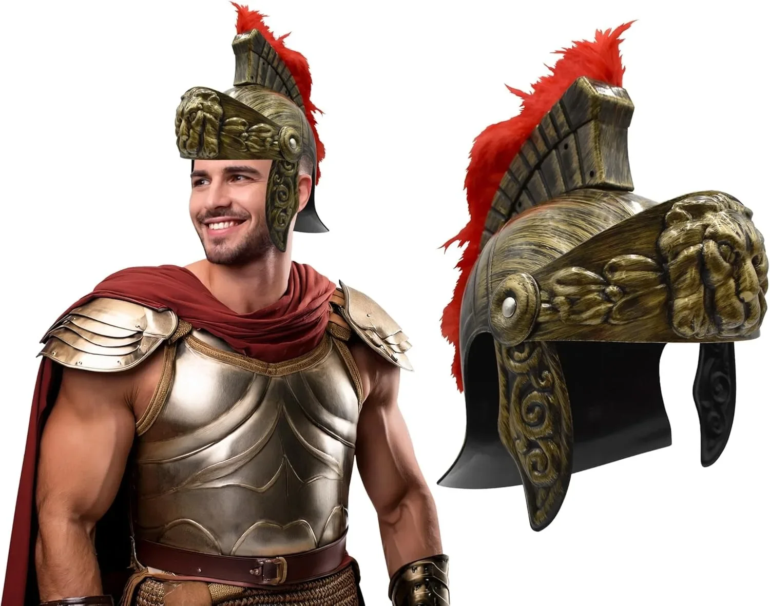 Casco De Gladiador Romano Para Adultos – Yelmo De Caballero De Plástico Dorado, Accesorio De Cosplay Y Halloween