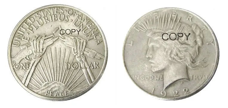 Hb(07)Us 1922 Peace Dollar Skull Zombie Scheletro Placcato Argento Copia Monete