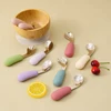 2PCS Baby Silicone Stainless Steel Fork Spoon Feeding Set Portable Kids Training Weaning Tableware Toddler Utensils Baby Stuff 2