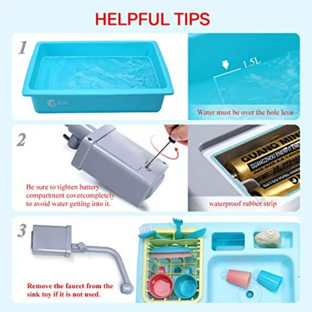 CUTE STONE Color Changing Kitchen Sink Toys, Electric Dishwasher Playing Toy with Running Water, Upgraded Faucet, Automatic Wat