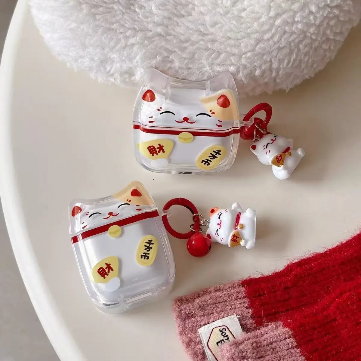 3D Lucky Cat Cute Silicone Earphone Case with Pendant Cover