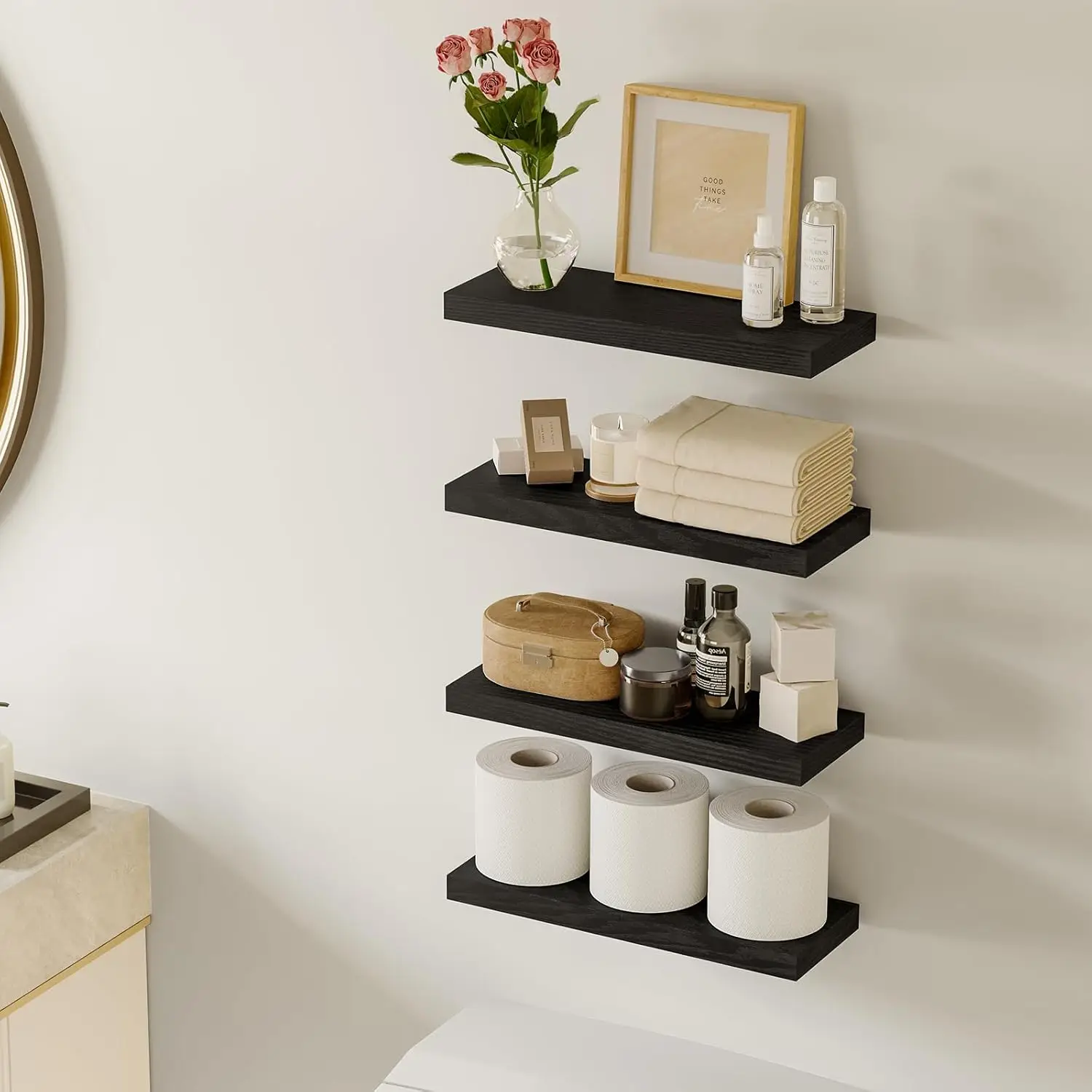 Fixwal Floating Shelves for Wall, Wall Mounted Rustic Wood Shelves for Bathroom, Living Room, Bedroom and Kitchen, Wall Shelves 2