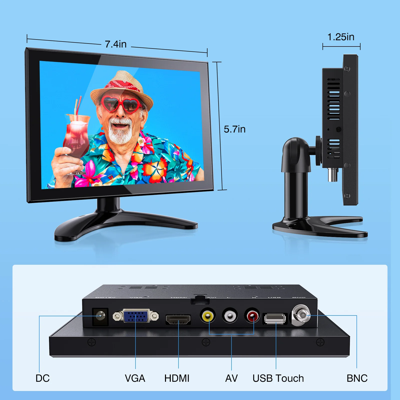 Miktver MK08-2 ÷ LCD ġũ , 8 ġ IPS ũž ÷, Ŀ , HDMI, VGA, BNC, AV Ʈ , DC12V   TV