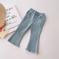 2024 New Girls Jeans Bell-bottoms Kids Pants Solid Color Baby Out Jeans For Children's Clothing Fashion Washing Water 2-8Y 5