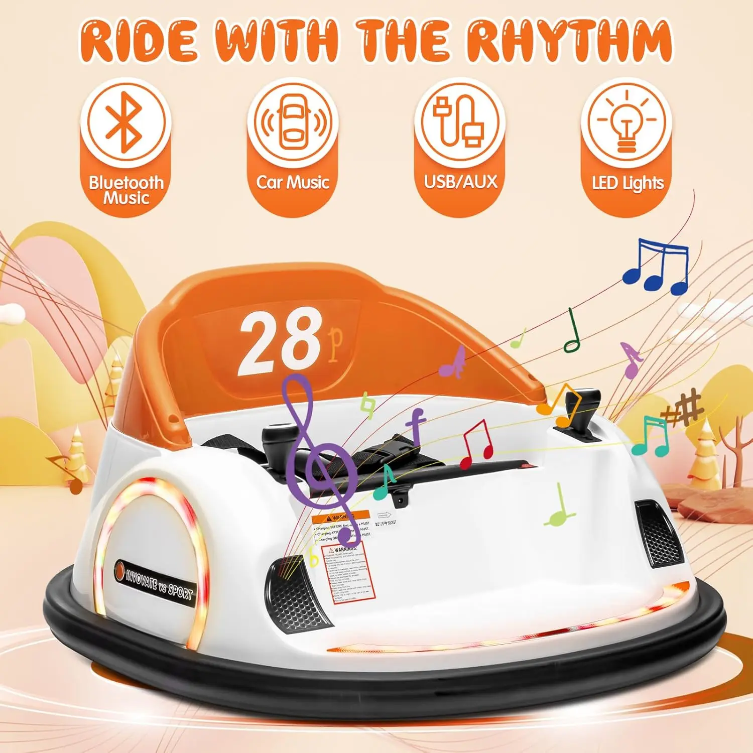 Bumper Car for Kids Toddler, Electric Ride on Bumper Car w/Parents Remote Control, 3 Speed, Bluetooth Music, LED Lights, 360