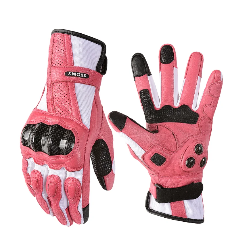 

Motorcycle Gloves Men Women Pink Goatskin Lady Long Full Finger Scooter Glove Cycling Racing Motocross Motorcycle Accessories